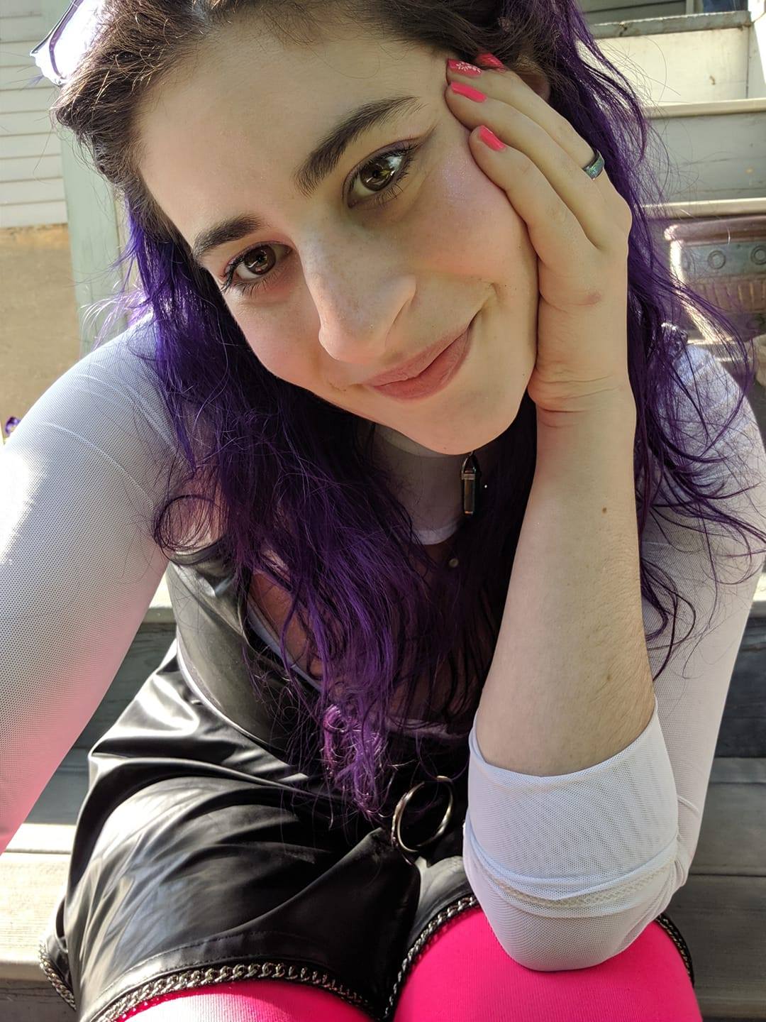 image of woman with purple hair and eclectic style